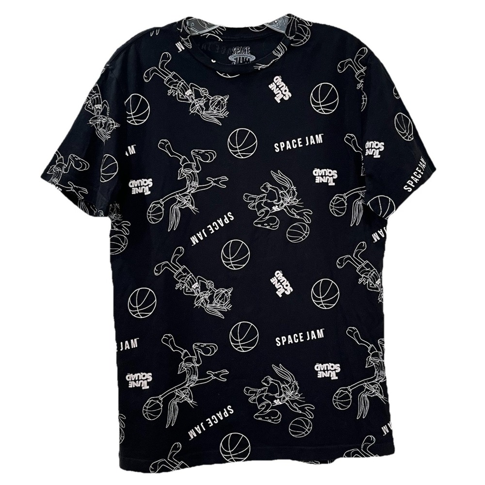 Space Jam Unisex T-Shirt L Black White Print Tune Squad Bugs Bunny Basketball‎